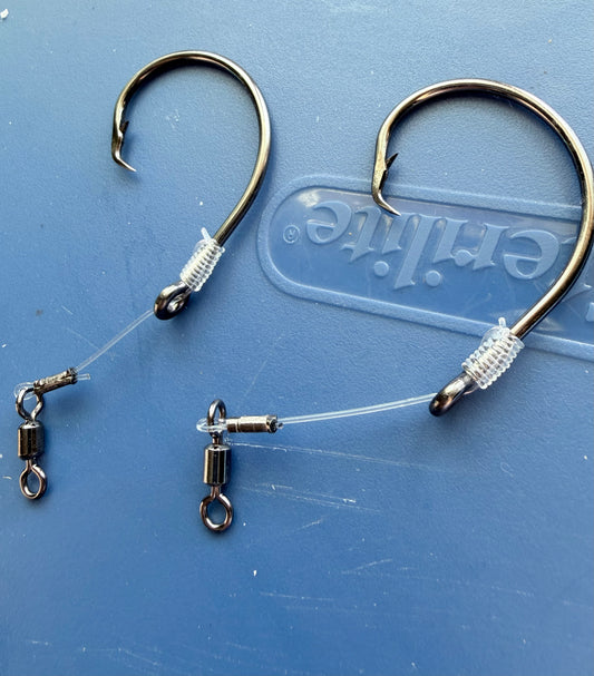 2-pack Hand-Tied Red Drum Rig - 1" Snell - 10/0 Circle Hook
